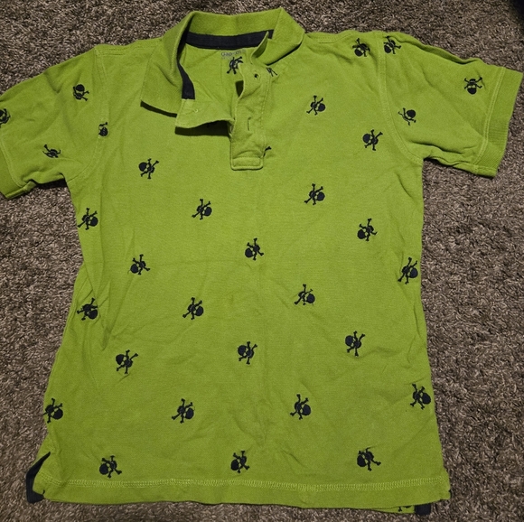 GAP Kids chartreuse navy skull polo szL - Picture 3 of 4